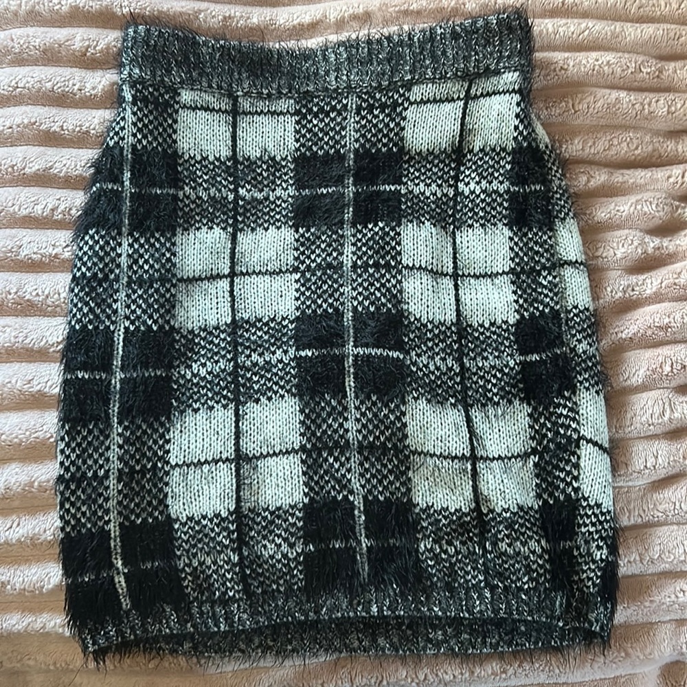 Fuzzy plaid mini skirt from Motel